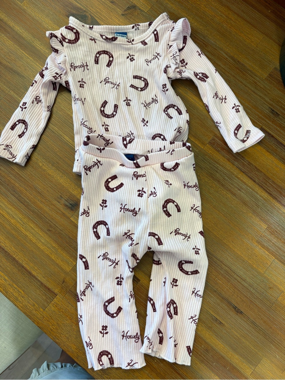 Old Navy Light Pink Ribbed Horseshoe Print Pajama Set